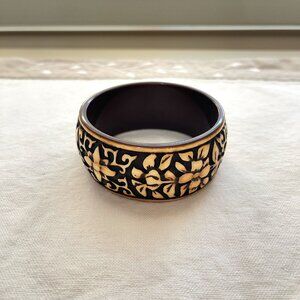 New Bangle Bracelet Carved Brown Beige Wide Unique